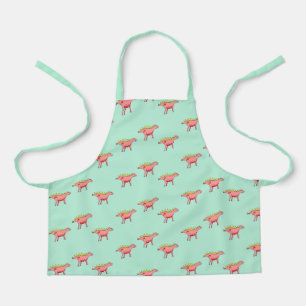 Pink dinosaurs pattern on pale blue apron