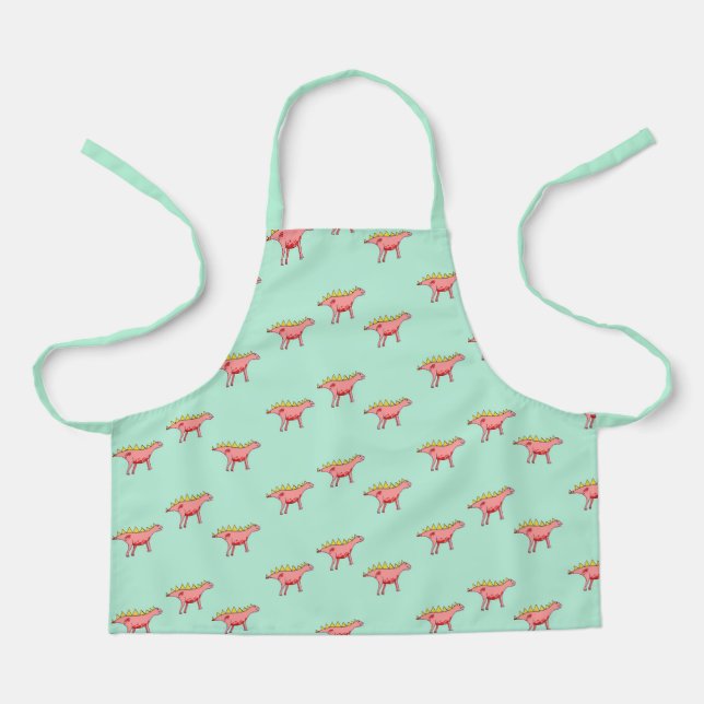 Pink dinosaurs pattern on pale blue apron (Front)