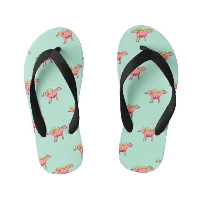 Pink dinosaurs pattern on pale blue kid's jandals (Footbed)