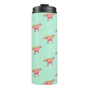 Pink dinosaurs pattern on pale blue thermal tumbler