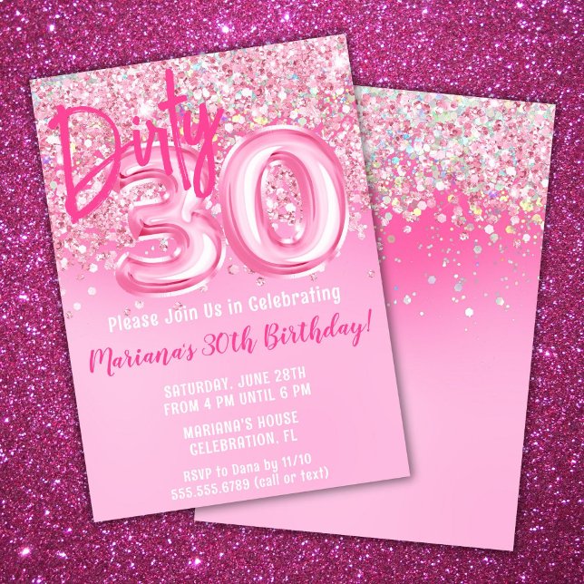 Pink Dirty 30 Thirty Birthday Invitation Glitter (Creator Uploaded)