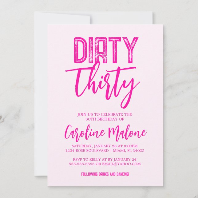 Pink Dirty Thirty Birthday Invitation  (Front)