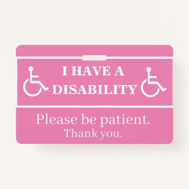 Pink Disability Badge  ID Badge (Back)