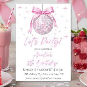 Pink Disco Ball Birthday Invitation, Pink Coquette Invitation