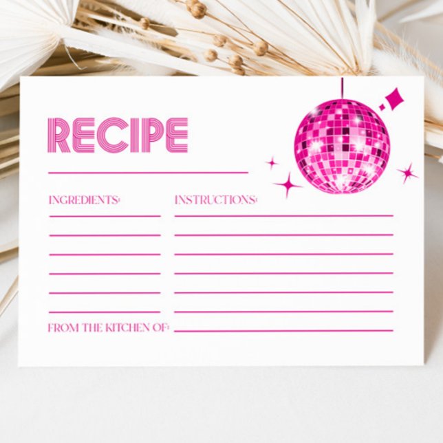 Pink Disco Ball Bridal Shower Recipe Cards (Creator Uploaded)