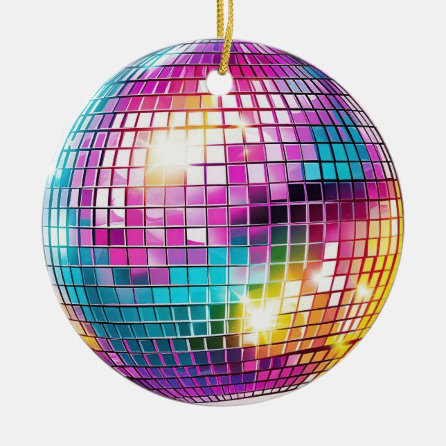 Pink Disco Ball Ceramic Ornament (Front)