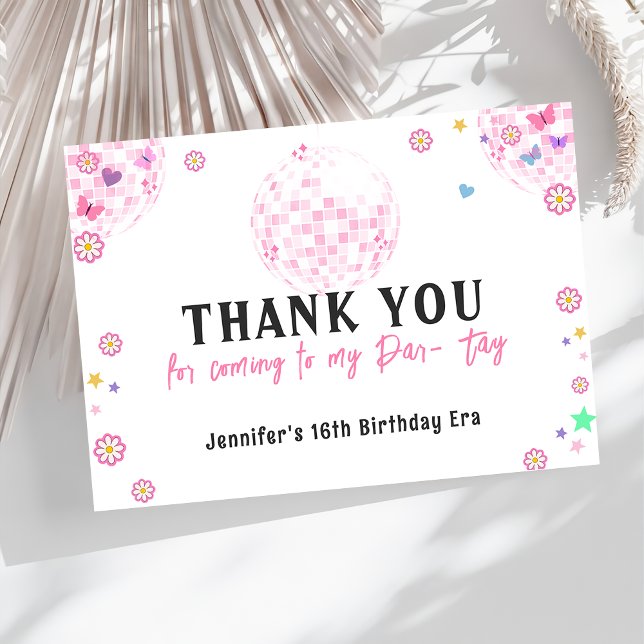 Pink Disco Ball Eras Birthday Thank You Card (Creator Uploaded)