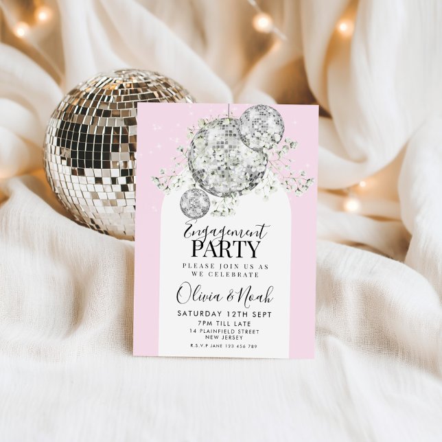 Pink Disco Ball Gypsophila Engagement Party  Invitation (Creator Uploaded)