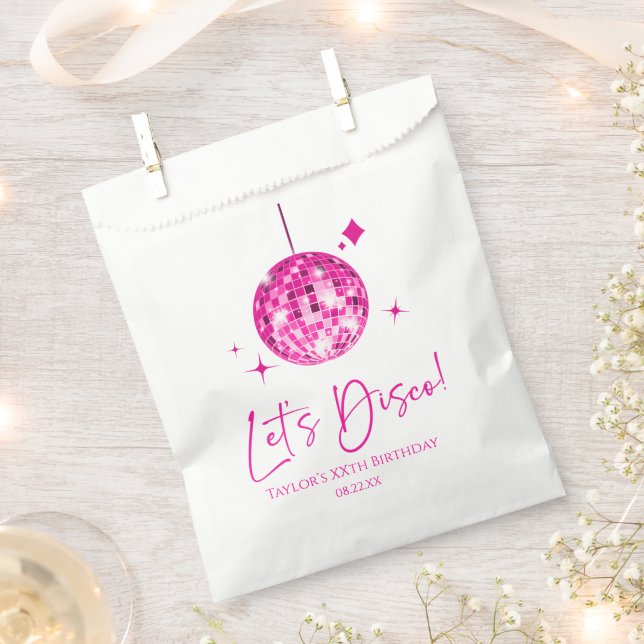 Pink Disco Ball Let's Disco Birthday Party Favour Bags (Clipped)