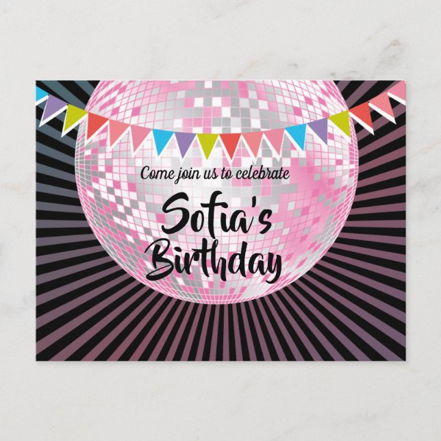 pink disco ball Postcard invitation (Front)