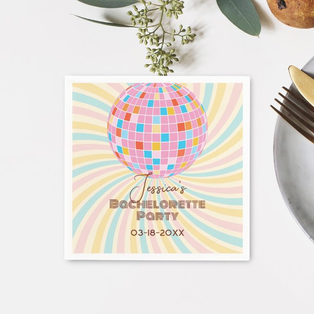 Pink Disco Ball Retro Groovy Bachelorette Party Napkin (Creator Uploaded)
