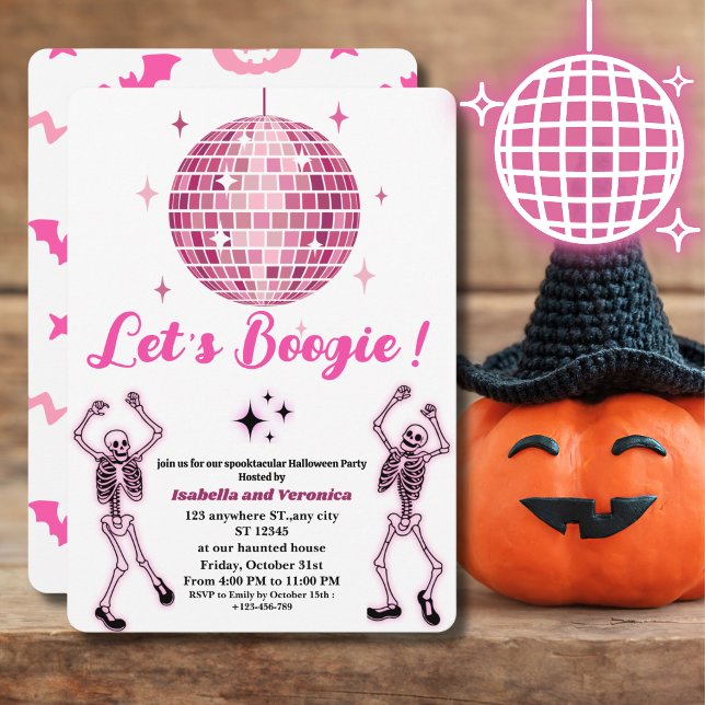 Pink Disco Ball Skeleton Halloween Party for Girls Invitation (Creator Uploaded)