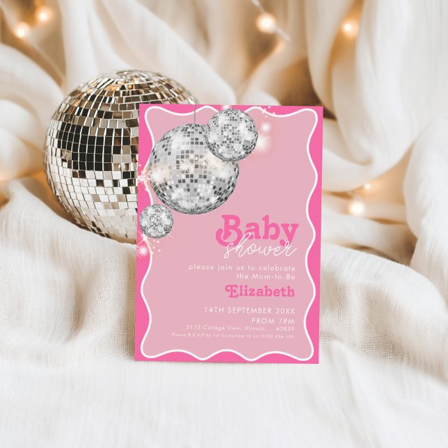 Pink Disco Ball Sparkle Baby Shower Party Design Invitation (Creator Uploaded)