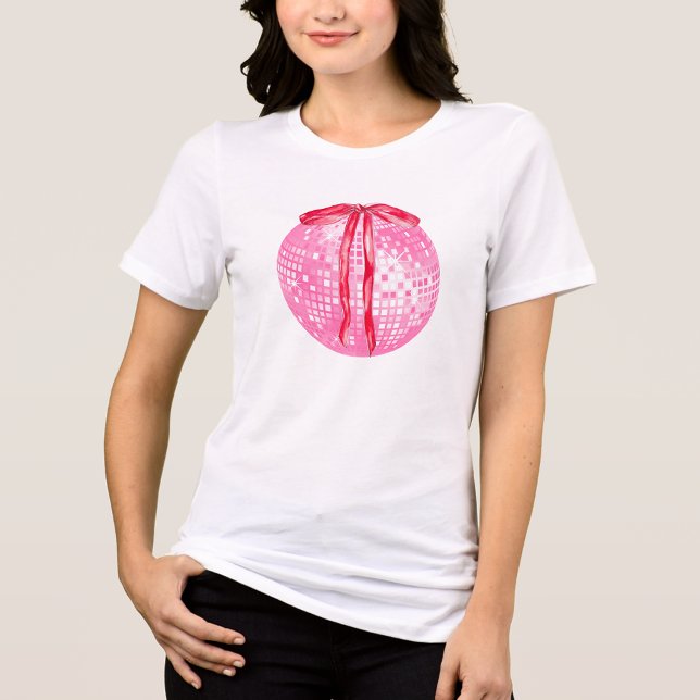 Pink Disco Ball with Cute Red Coquette Bow T-Shirt (Creator Uploaded)