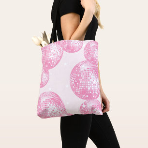 Pink Disco Balls and White Stars Pattern Retro  Tote Bag