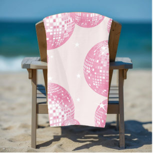 Pink Disco Balls, Retro Style, Girly Aesthetic Beach Towel
