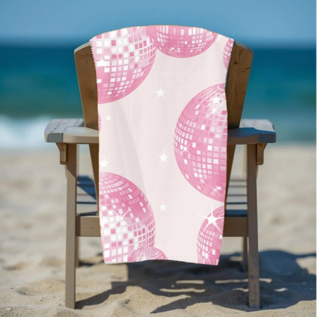 Pink Disco Balls, Retro Style, Girly Aesthetic Beach Towel (Creator Uploaded)