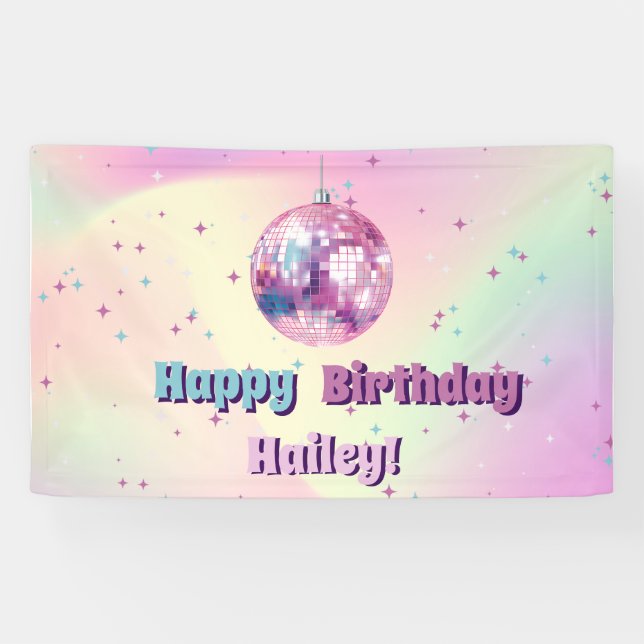 Pink Disco Birthday Party Banner (Horizontal)