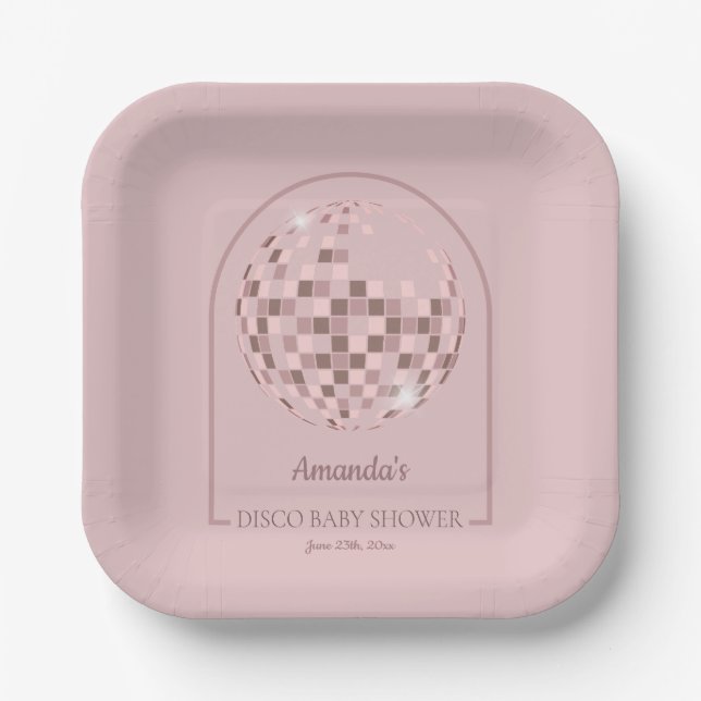 Pink Disco Boogie Baby Shower Paper Plate (Front)