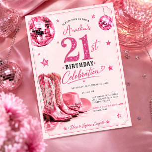 Pink Disco Cowgirl 21st Birthday Party Invitation