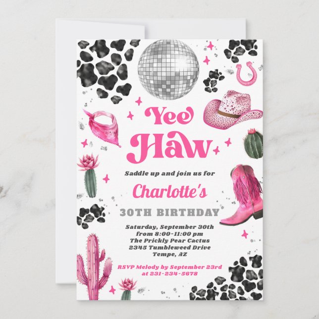 Pink Disco Cowgirl Birthday Invitation (Front)