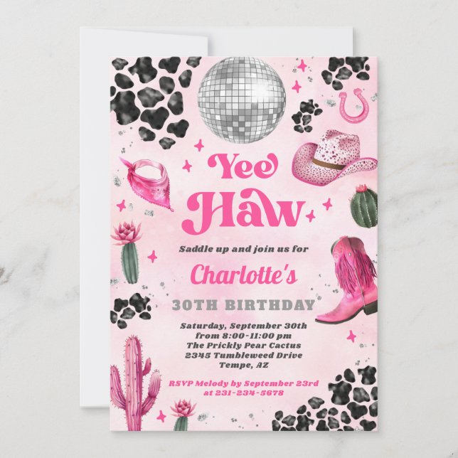 Pink Disco Cowgirl Birthday Invitation (Front)
