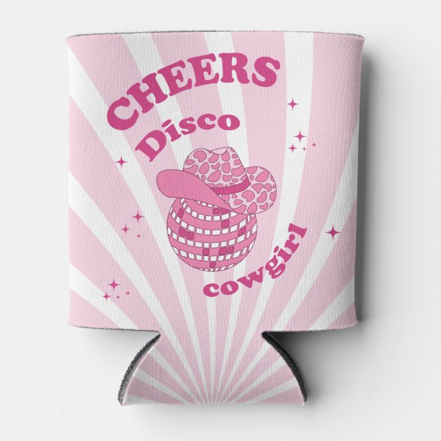Pink | Disco Cowgirl Birthday Party Can Cooler (Front)