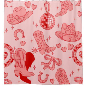 pink disco cowgirl boots country rodeo western shower curtain