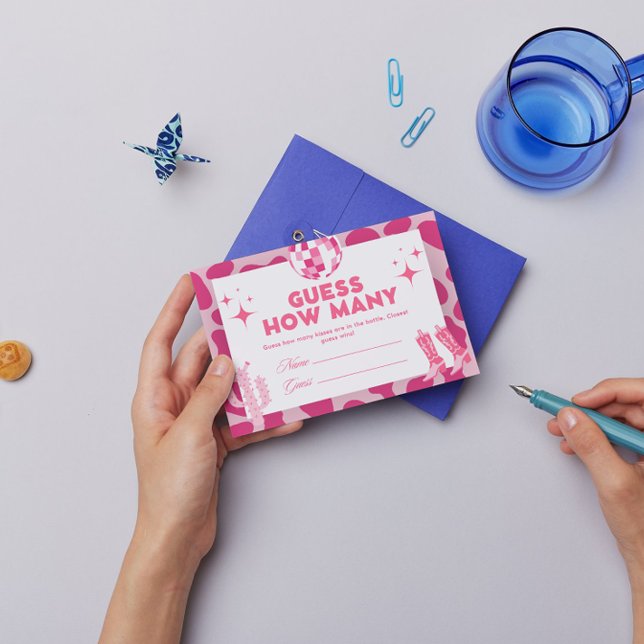 Pink Disco Cowgirl Guess How Many Kisses Game Enclosure Card (Creator Uploaded)