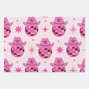 Pink Disco Cowgirl Hat Pattern with Stars  Wrapping Paper Sheet