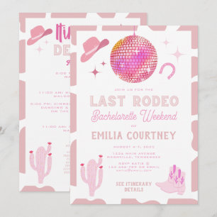 Pink Disco Cowgirl Last Rodeo Bachelorette Weekend Invitation