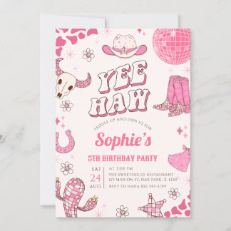 Pink Disco Cowgirl Rodeo Birthday Party Invitation
