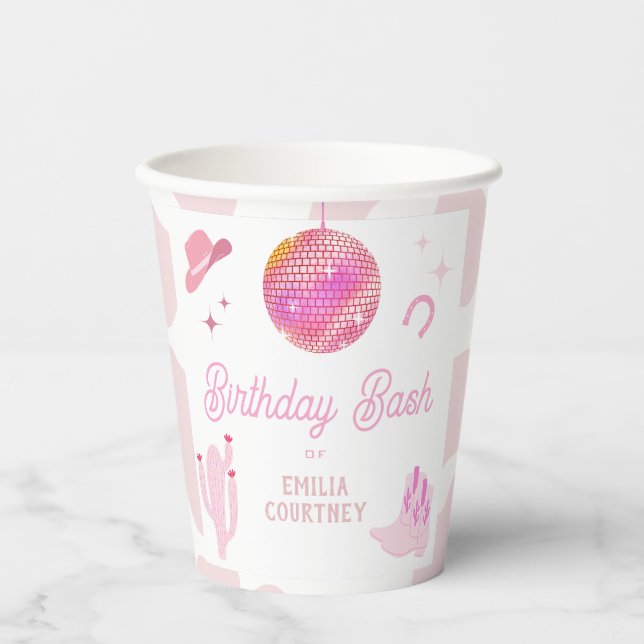 Pink Disco Cowgirl Western Rodeo Birthday Bash  Paper Cups (Front)