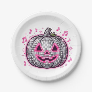Pink Disco Pumpkin Halloween Party Plate