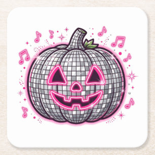 Pink Disco Pumpkin Halloween Party Plate Square Paper Coaster