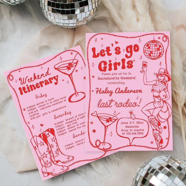 Pink Disco Rodeo Cowgirl Bachelorette Weekend Invitation (Creator Uploaded)