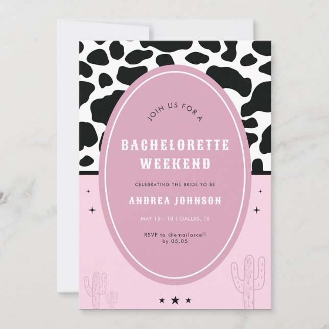Pink Disco Space Cowgirl Bachelorette Party Cactus Invitation (Front)