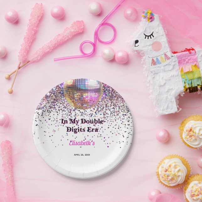 Pink Disco Trendy In My Double Digits Era Birthday Paper Plate (Party)