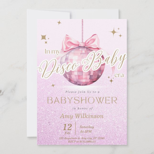 Pink Discoball Babyshower Invitation TS (Front)