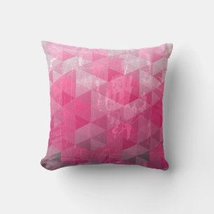 Pink  Distressed Grunge  Geometric Pattern Cushion