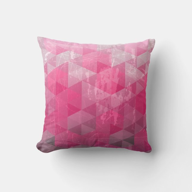 Pink  Distressed Grunge  Geometric Pattern Cushion (Front)