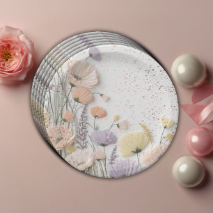 Pink Distressed Pressed Wildflower Baby Shower Paper Plate