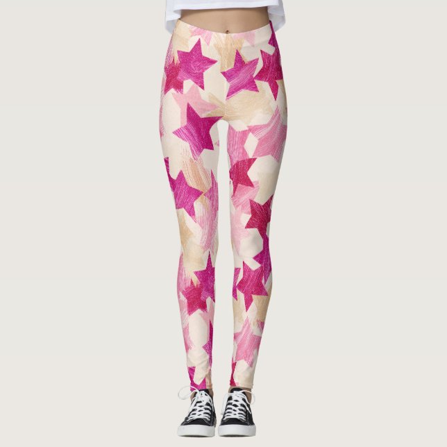 Pink Distressed Star Seamless Pattern Leggings (Front)