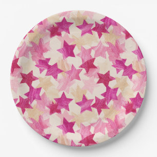 Pink Distressed Star Seamless Pattern Paper Plate