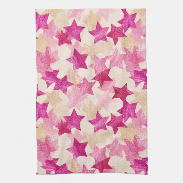 Pink Distressed Star Seamless Pattern Tea Towel (Vertical)