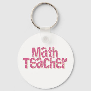Pink Distressed Text Math Teacher Key Ring