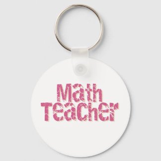 Pink Distressed Text Math Teacher Key Ring