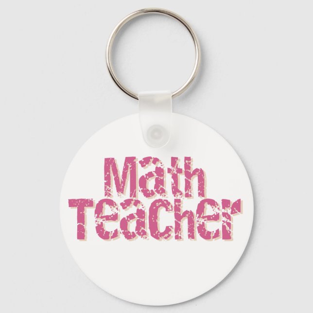 Pink Distressed Text Math Teacher Key Ring (Front)