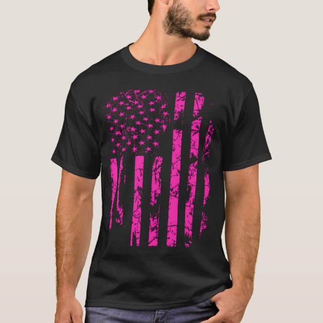 Pink Distressed Usa Flag T-Shirt (Front)