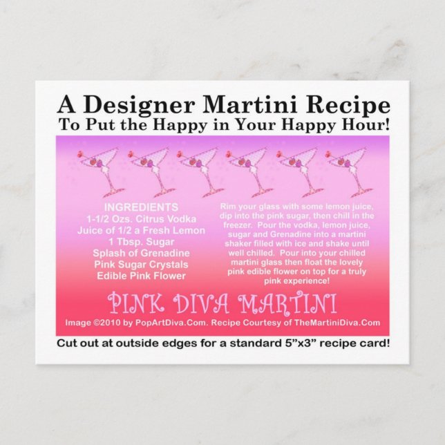 Pink Diva Martini Recipe Card Postcard (Front)